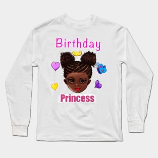 Birthday Princess Girls Birthday Party African American black girl Long Sleeve T-Shirt